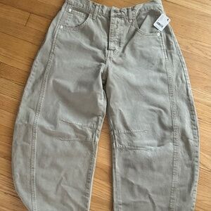 We The Free Good Luck Mid-Rise Barrel Jeans - Size 28, Khaki
